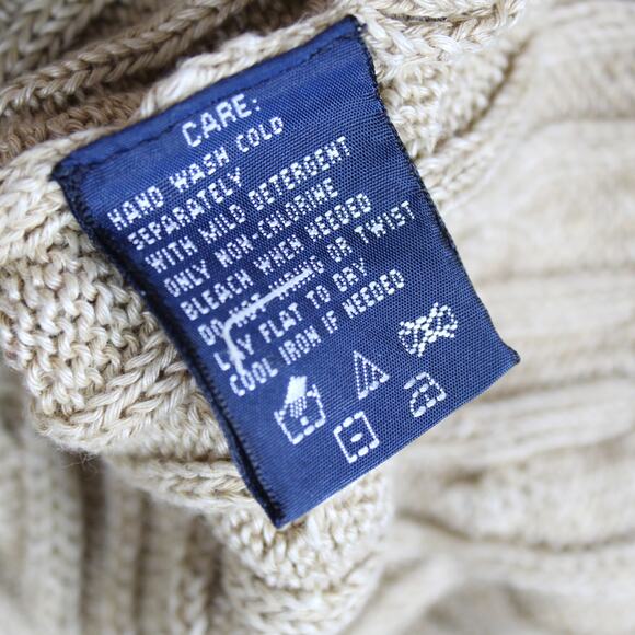 Ralph Lauren Sweater Women Small Tan Linen Cable Knit Metallic Preppy Tennis - Picture 6 of 7